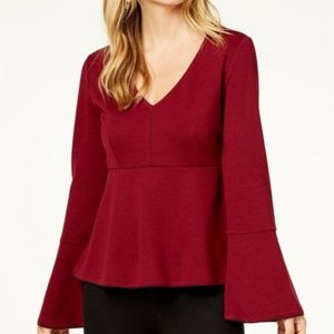 Rachel Zoe Bell Sleeve Blouse Top Burgundy Size S NWT